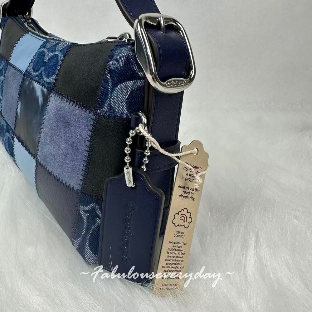 Coach Small Slouchy Alter Ego Shoulder Bag Patchwork Sig Leather Blue CFF99 NWT - Picture 3 of 8